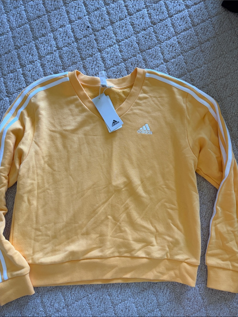 adidas Yellow V-Neck Sweatshirt with White Three-Stripes